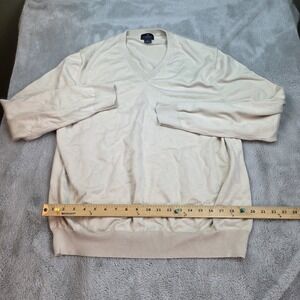 Brooks‎ Bros Sweater Mens Supima XL Tan Long Sleeve Lightweight Pullover VNeck